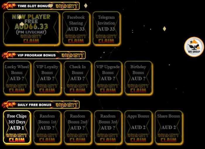 Intensity Casino Australia bonus